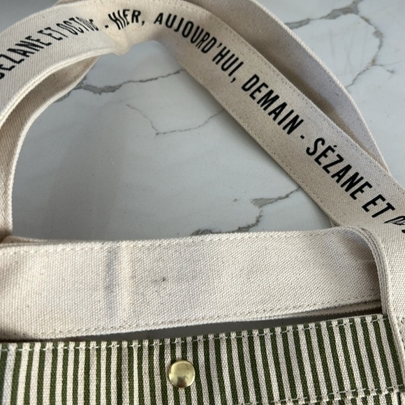 Sezane Cabas Libre Service Weekender Large Tote Green Stripe Cream 100% Cotton - Picture 11 of 14